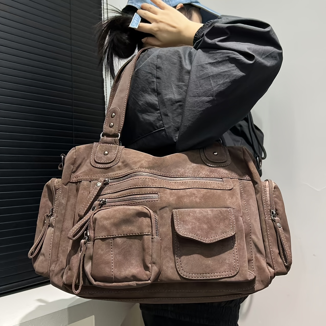 バッグ suede leather combi one shoulder bag Y2K Y2K Spicy Girl One Shoulder Crossbody Bag Vintage Washed