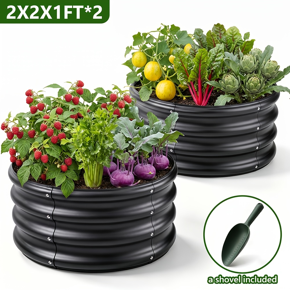 TEMU 4/2pcs Round Raised Garden Beds, 2×2×1ft Heavy-duty Galvanized Steel Planters, Rust-proof Raised Planting Beds, Includes Shovel, Easy Assembly,