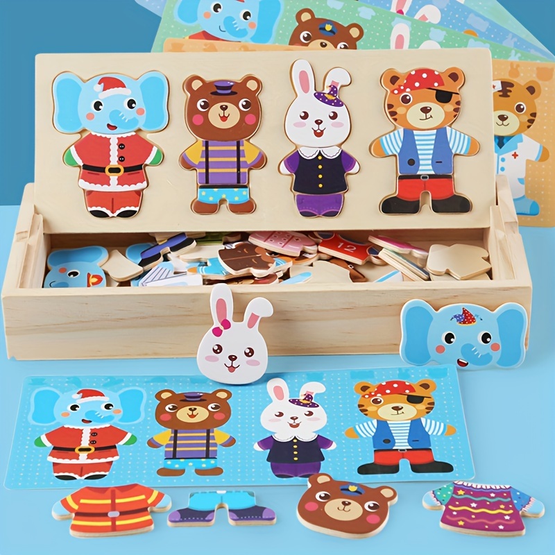 

Wooden Magnetic Animal Dress-up Puzzle Set For Kids 3-6 Years - Interchangeable Mix And Match Outfits, Educational Preschool Toy, Fine Motor Skills Development