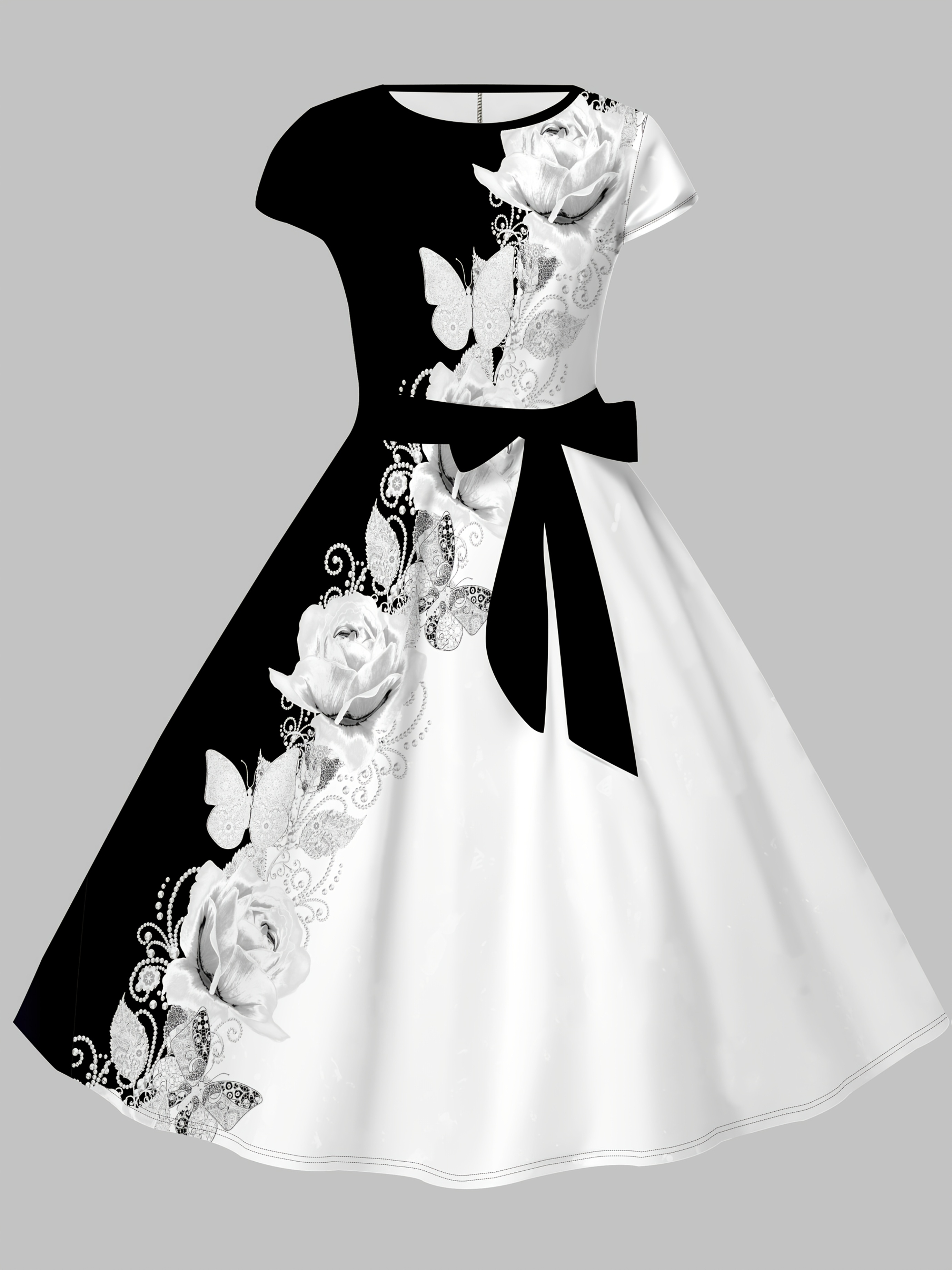 Wedding Dress White Dress Black Bow Fashion Strapless Satin A Line