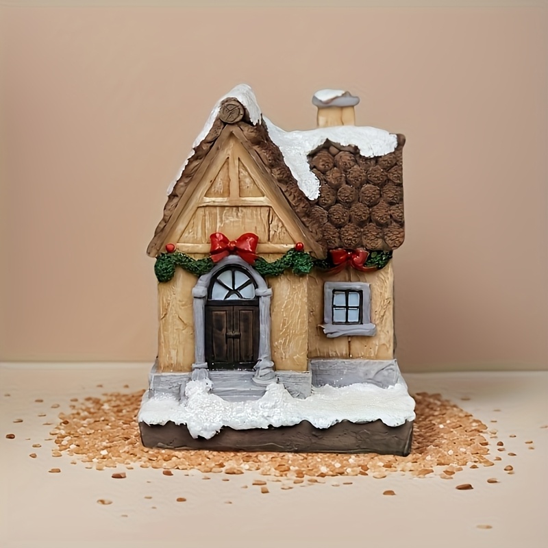 Image of 1pc Style Christmas Snowy Pine Cone Cottage Resin Decor, Cozy Holiday Tabletop Decoration, Perfect For Indoor & Outdoor Use, Ideal Gift For Home Or Office, No Electricity Needed, Christmas Decorations