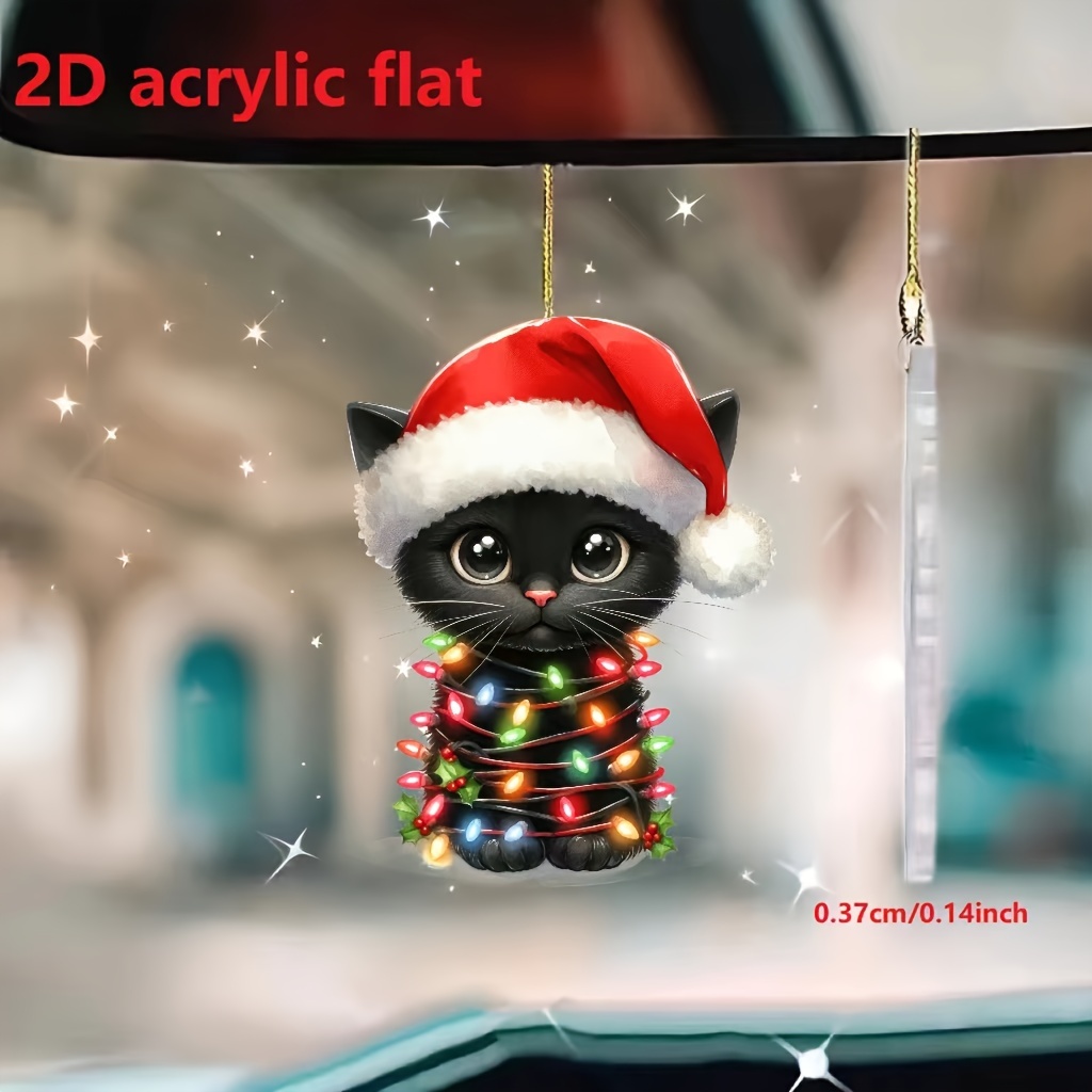 

1pc, 2d Acrylic Christmas Black Cat Mirror Hanging Ornament, , Animal Theme, No Power Needed, Home & Kitchen Decor, Party Accessory