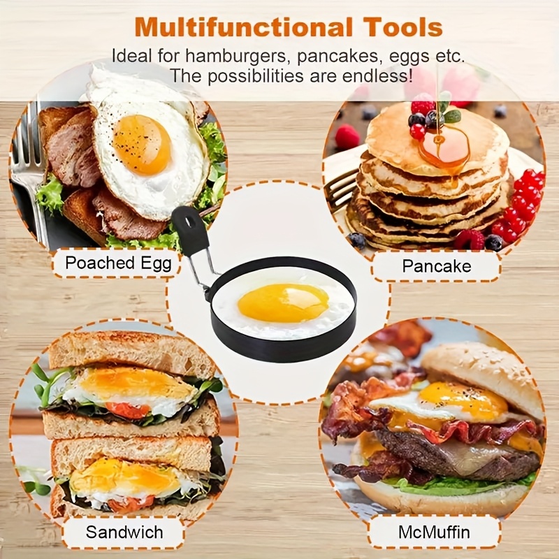 TEMU 2-pack Stainless Steel Egg Rings, Round Fried Egg Mold Rings For Griddle, English Muffin Pancake Burger Patty Rings, Portable Breakfast Sandwich
