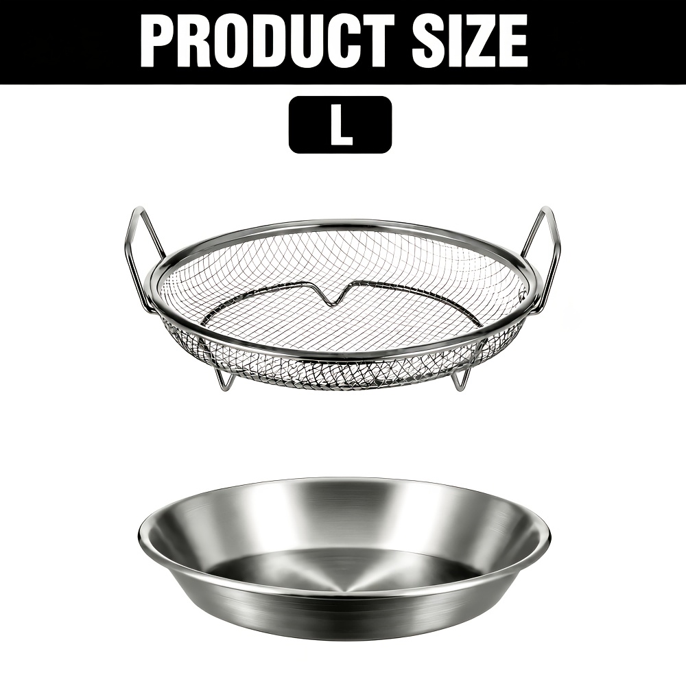 TEMU Polished Stainless Steel Reusable Circular Oil Filter Basket, Healthy Deep Frying Bbq Oil Draining Tray, Cooling Display Stand, Multifunctional