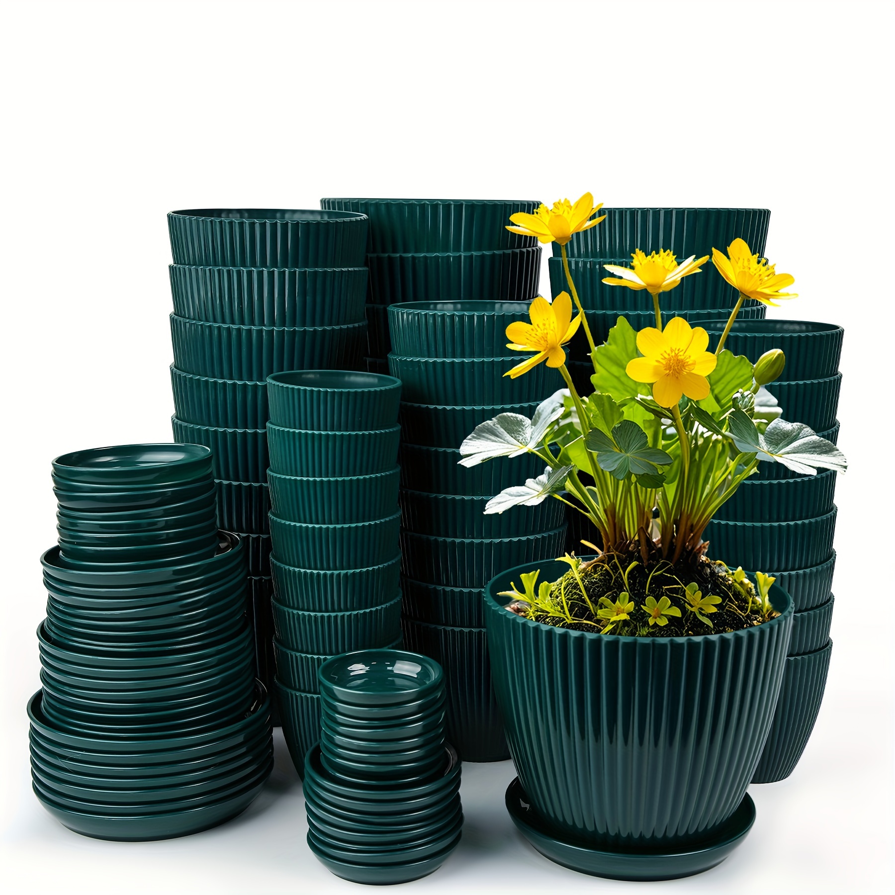 

48pcs, Designer Flower Pots, Minimalist Plastic Planters With Clean Lines, Durable Plastic Planters For All Your Gardening Needs, Plant Planters With Drainage Holes And Trays