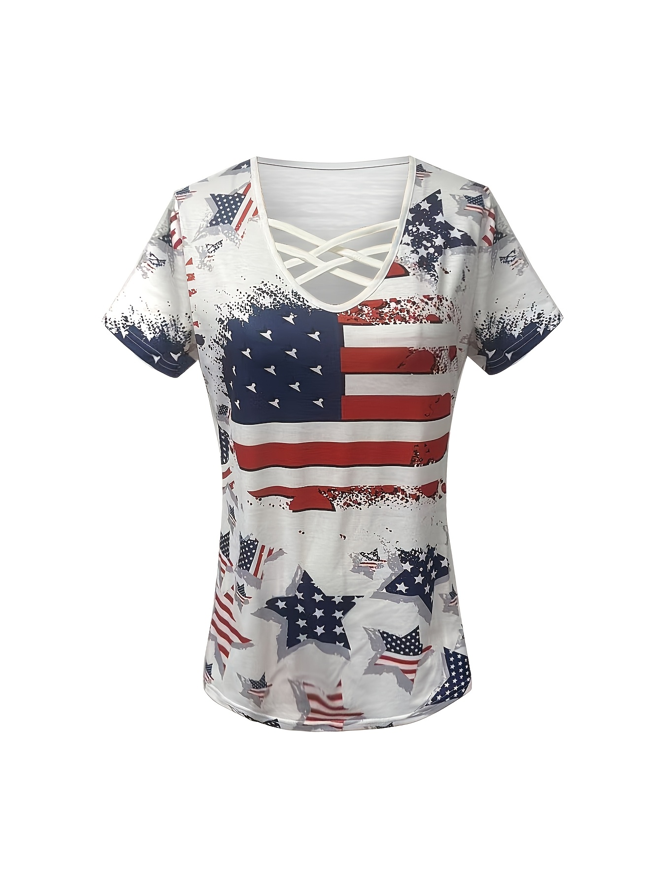 standard size womens fashion cross strap printed t shirt