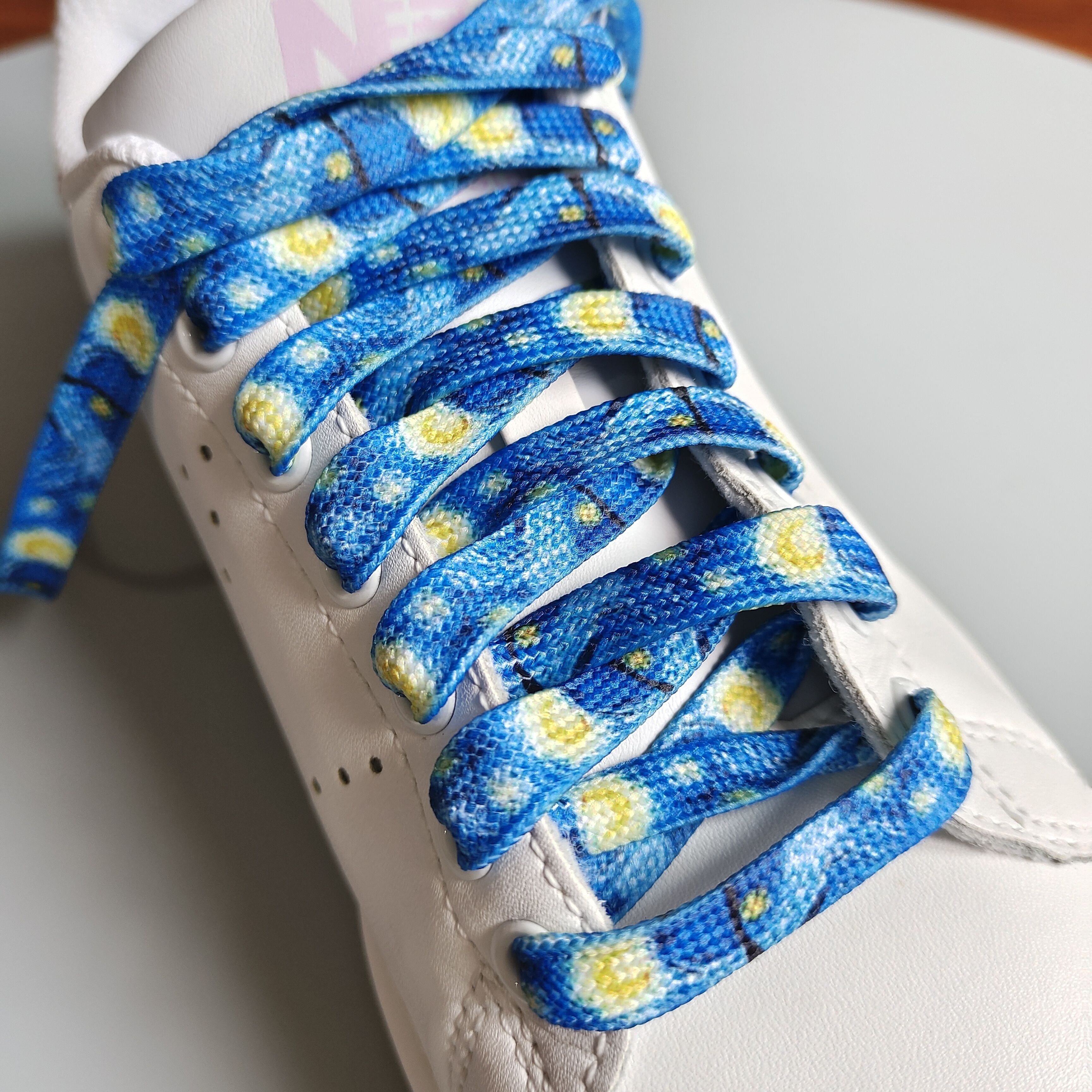 

1 Pair Van Starry Night Inspired Shoelaces - & Yellow Polyester, Flat Design For Sneakers & Canvas Shoes, Fit 47"-63", Ideal For Sports & Casual Wear