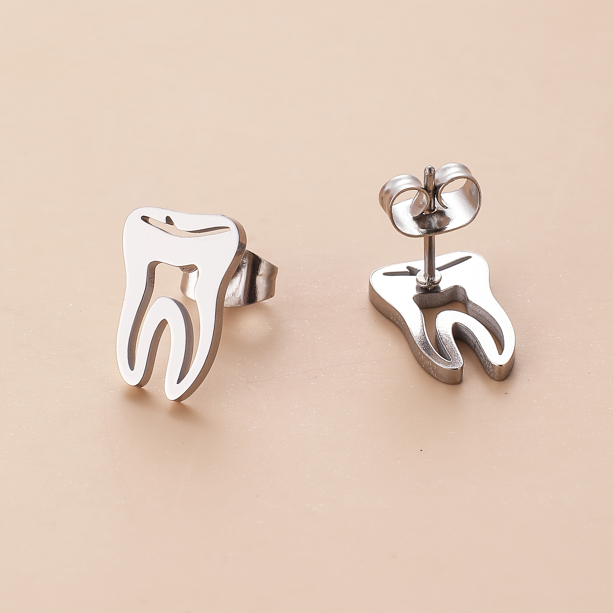 Image of Stainless Steel Tooth Earrings Hollow Dental Earrings Jewelry 18k Golden Plated Ear Accessories