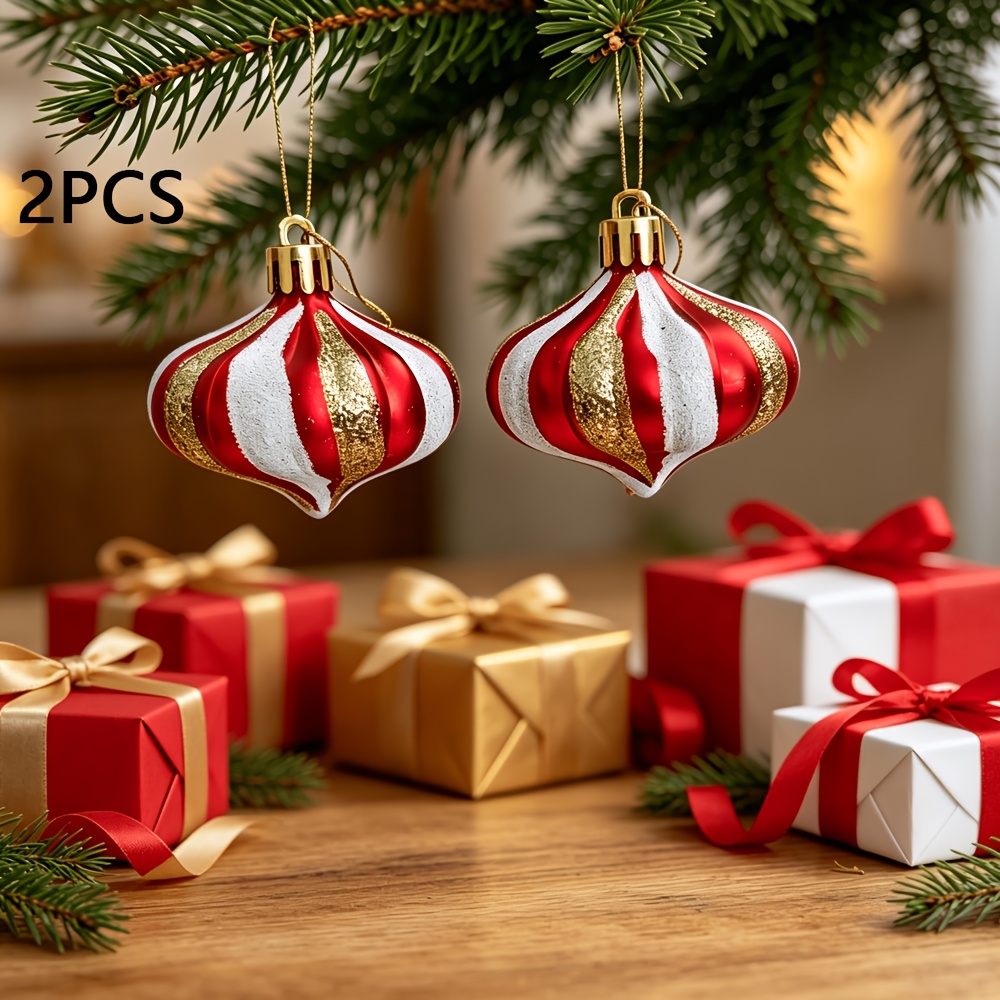 TEMU 2pcs Creative New 3d Relief Painted Irregular Christmas Balls, Versatile Pumpkin Onion Ornaments For Christmas Tree Decoration