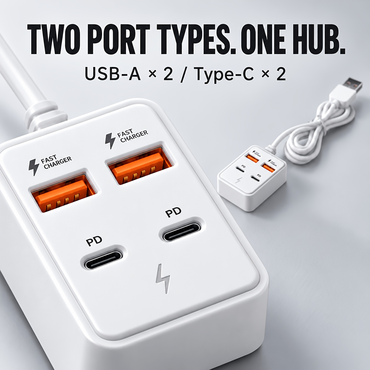 4-Port USB Fast Charging Station with Type-C and USB-A Ports