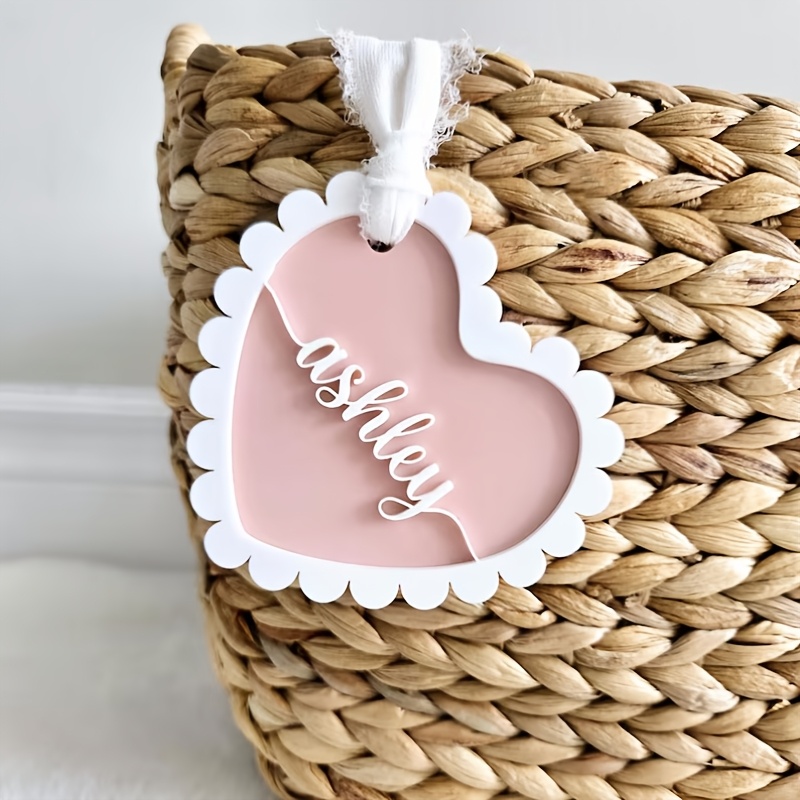 TEMU Valentine's Day Custom Heart-shaped Decorative Tags, Acrylic Personalized Name Tags, Heart-shaped Ribbon Gift Decoration Plaques, Gift Pendants