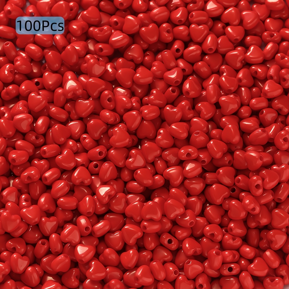 Image of 100pcs Acrylic 5.5*6mm - Small Heart-shaped Spacer Beads For Making, Phone Chains, Bracelets, Necklaces - & Lightweight Craft Beading Supplies