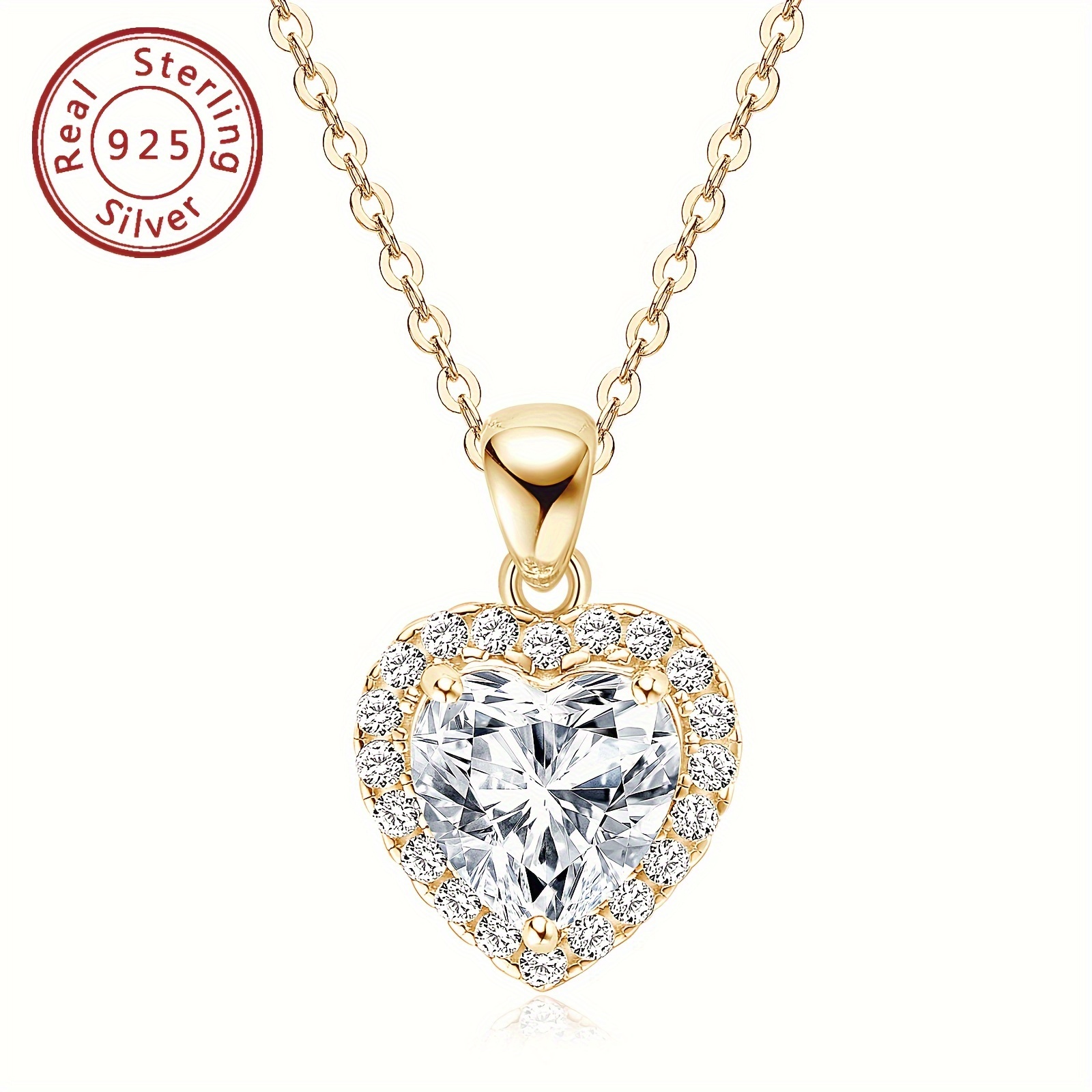 1pc 2ct moissanite heart pendant necklace elegant 925 sterling silver heart pendant necklace 2ct moissanite   14k golden plated synthetic april birthstone classic   with for   wedding christmas vacation   jewelry details 4