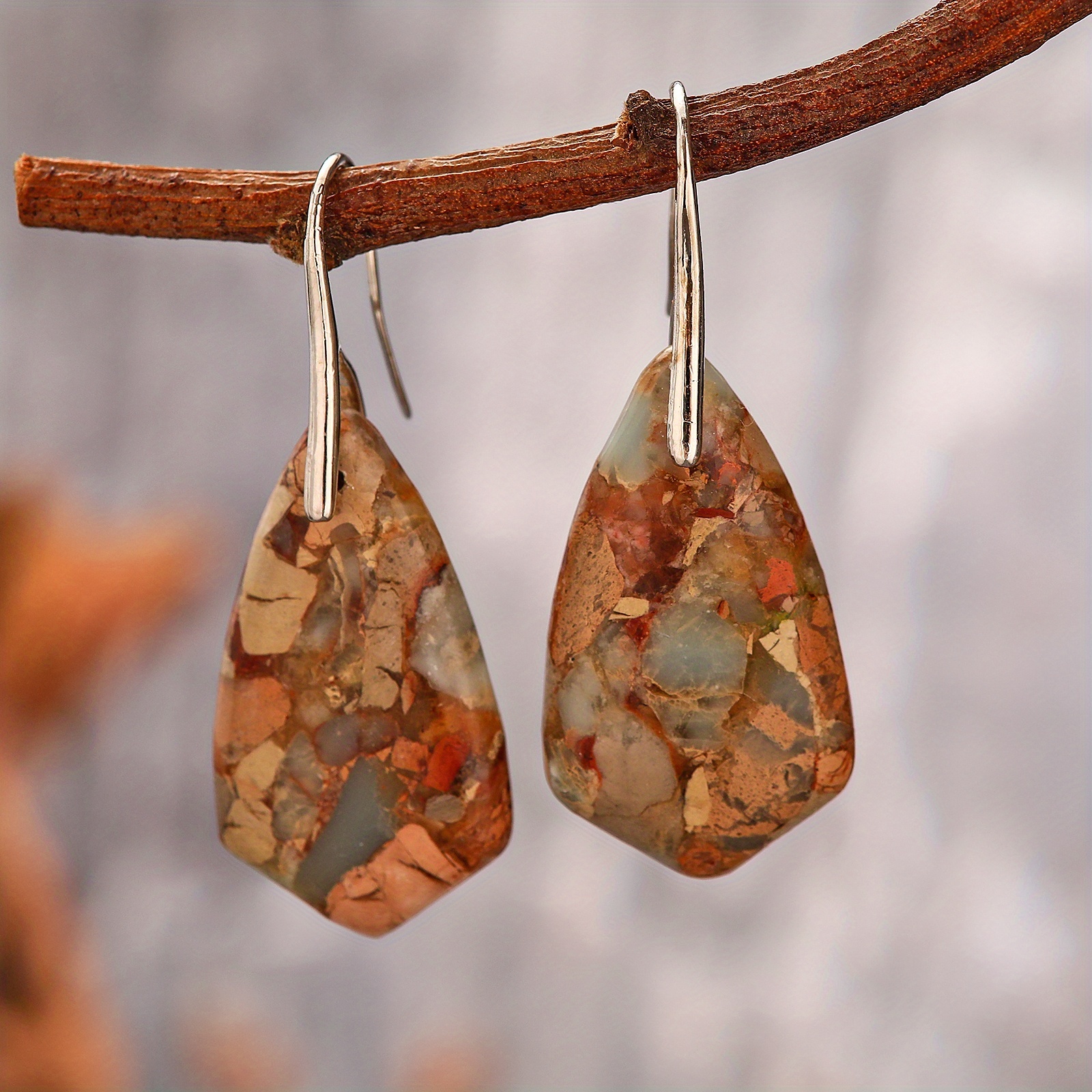 Women's Elegant Bohemian Pendant Earrings, Natural Imperial Stone