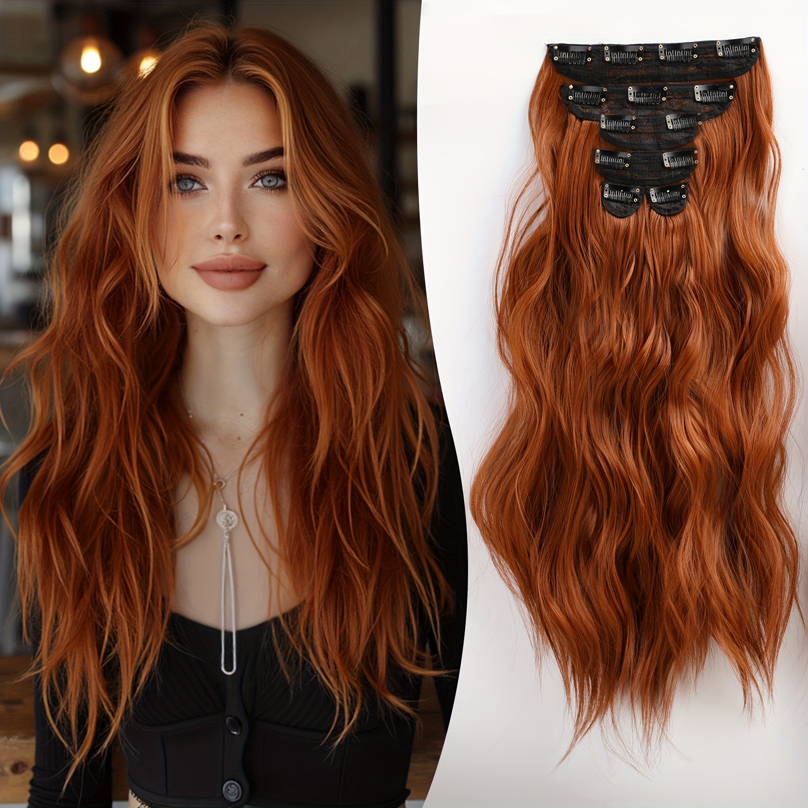 Image of 5pcs 22-inch Women' Long Curly Wig - -resistant Synthetic Fiber Hairpiece With & Weight, Clip-in/clip-out Extensions For Volume, Suitable For & Hairstyles (multiple Colors )