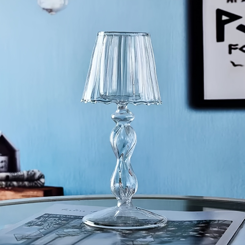 TEMU European Style Transparent Glass Table Lamp Candlestick Tapered Candlestick High-footed Striped Candlestick Wedding Home Creative Ornament