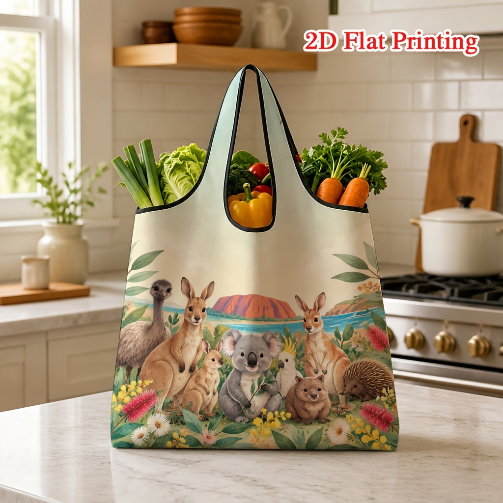 TEMU 1pc Watercolor Australian Cute Creature Scenery Pattern 2d Printed Crossbody Bag, Foldable Tote Bag With Shoulder Strap, Machine Washable,