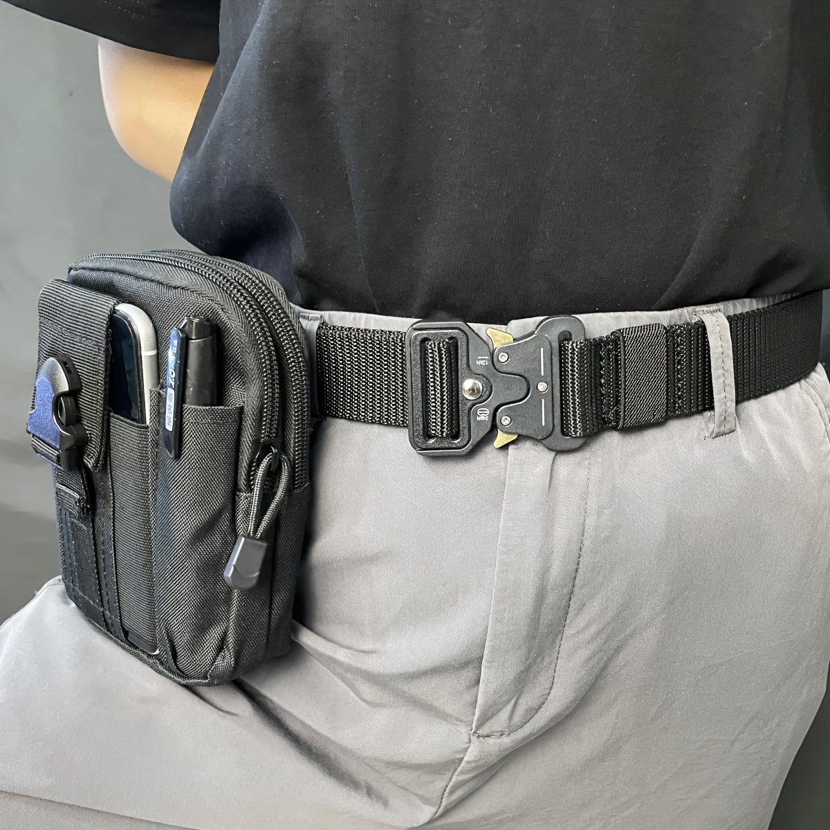 Image of 2 Piece Tactical Waist Belt For Men And Women Canvas Belt With 1 Release Plastic Waistband With Multifunctional Outdoor Waist Bag
