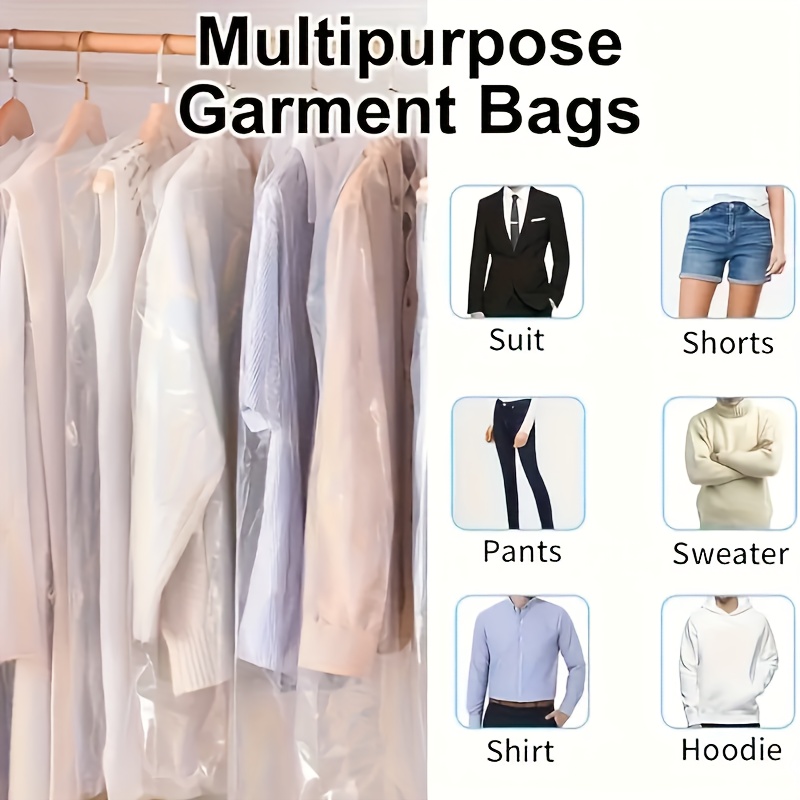 Juego de 10 fundas transparentes antipolvo para trajes, cubiertas para ropa de armario, bolsas plásticas colgantes para tintorería, esenciales para el hogar, viajes y lavanderías