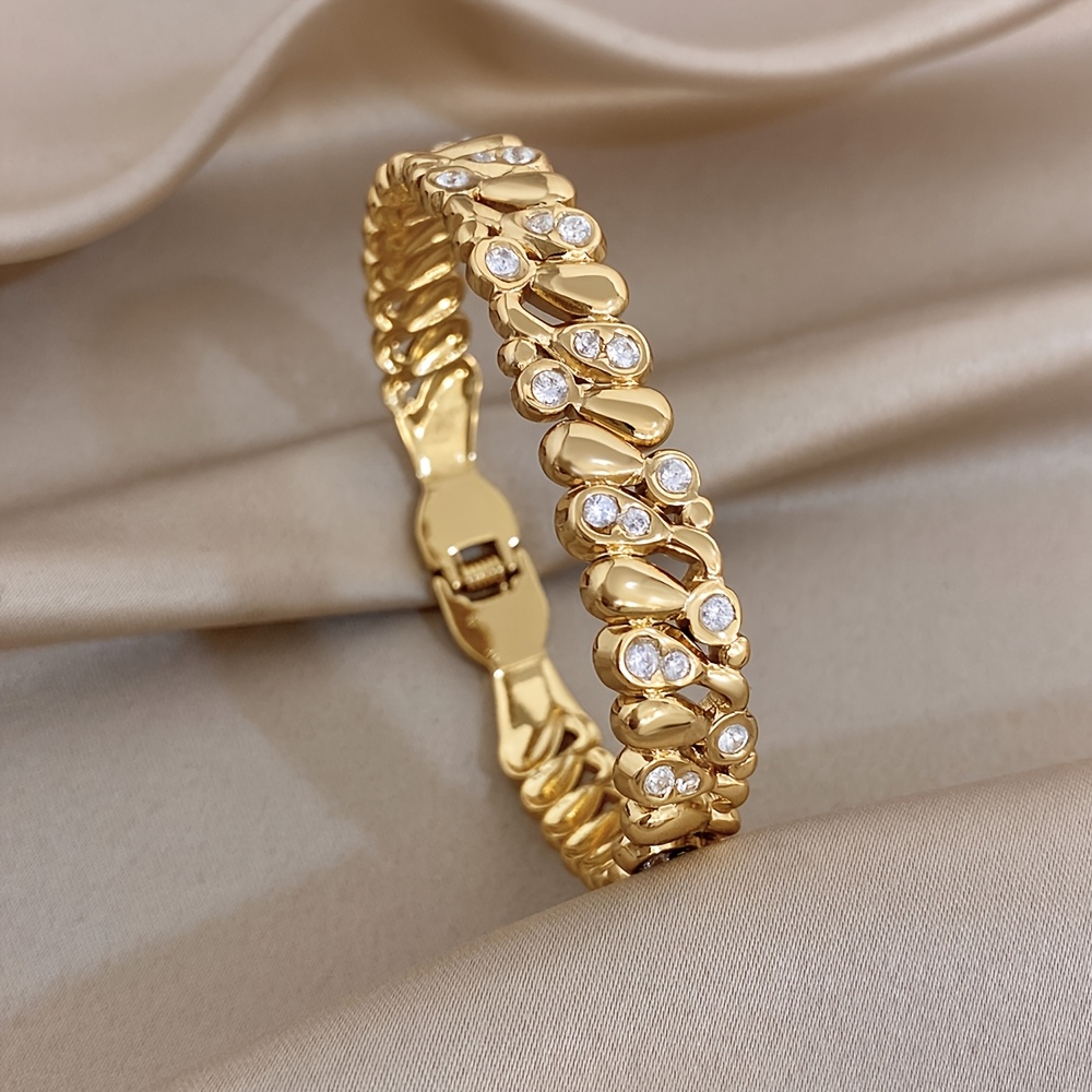 Unique Teardrop-Shaped Wave-Inlaid Stainless Steel Bangle