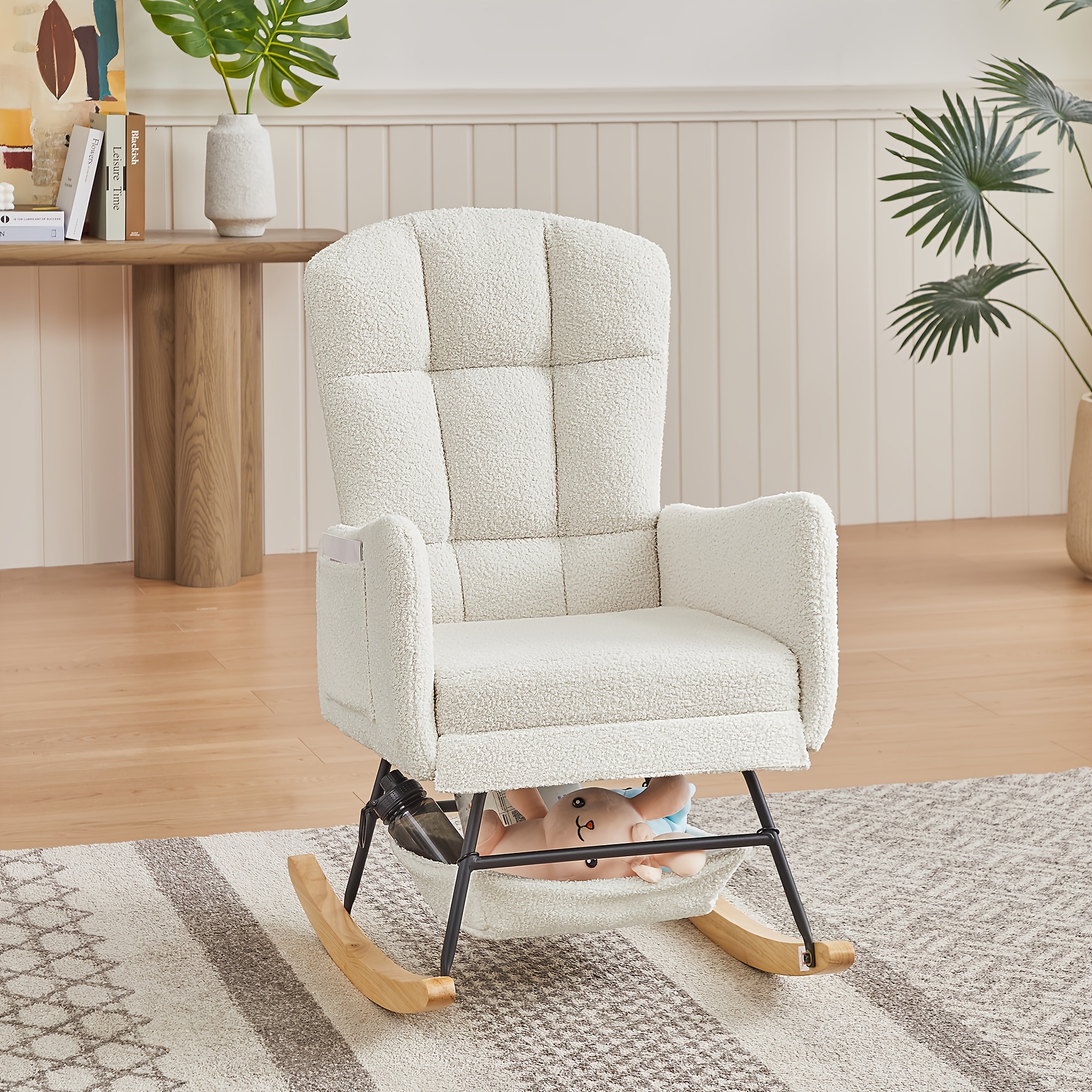 TEMU Rocking Chair For Nursery, Upholstered Glider With High Backrest, Nursery Rocker Comfortable Stylish Accent Armchair For Living Room