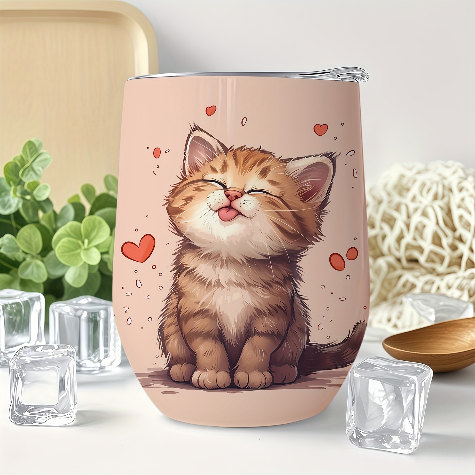 Image of 1 X 12oz Adorable Insulated Tumbler With - Stainless Steel Material, Spill-proof Lid, Perfect For Summer Drinks, Beach , And Gifts, Beach Drink Cup | | Cat Travel Mug, Coffee Cup, Milk Cup, Shot Glass
