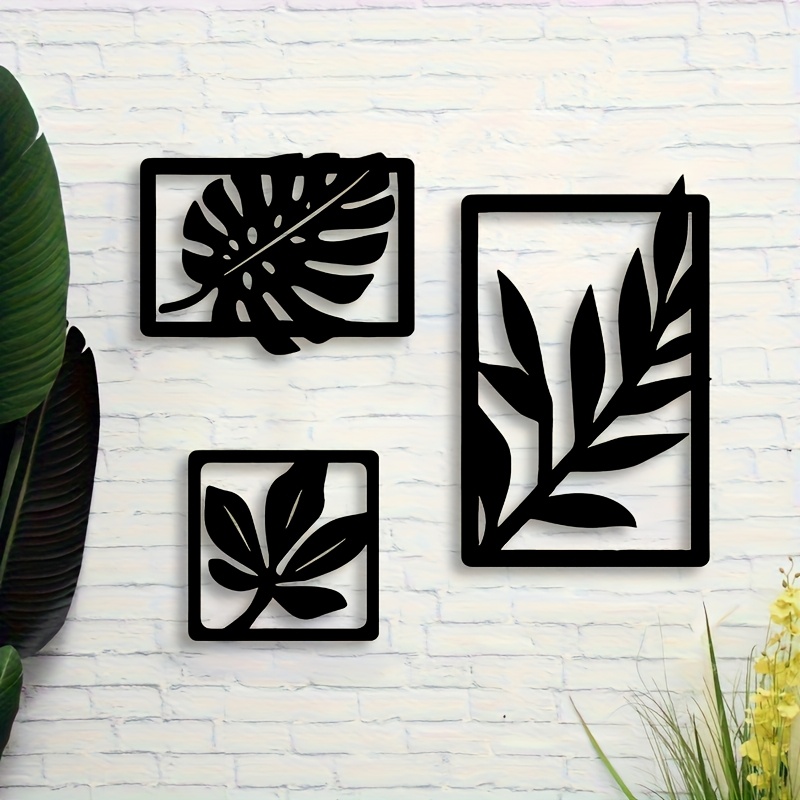 TEMU 2d Flat 3pcs Set, Wooden Wall Decor Signs With Leaf Patterns, Plant-themed Wall Art, Modern Minimalist Style, Suitable For Living Room, Bedroom,