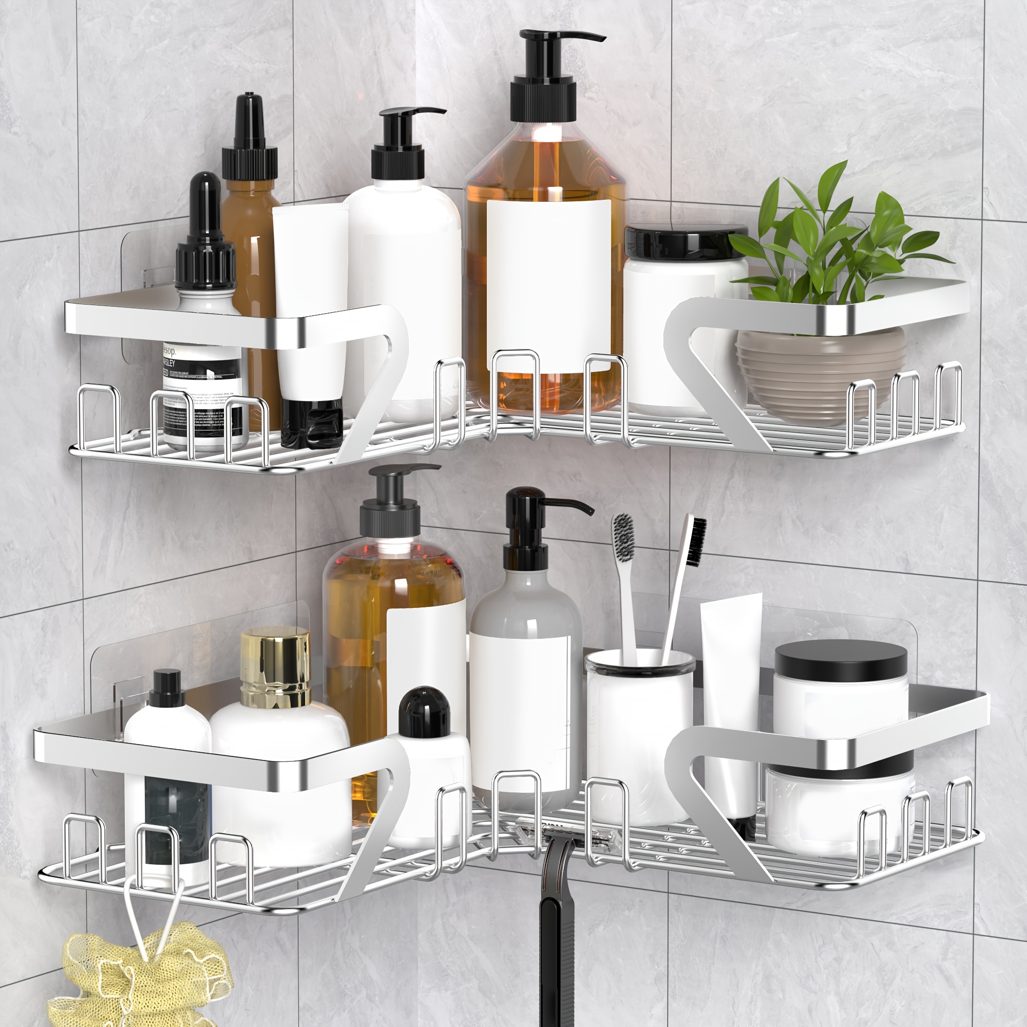 2 Stck wandmontierter Edelstahl-Duschregal, rostfreies Badezimmer-* ohne  Bohren, groes Fassungsvermgen * fr Bad und Dusche, Aufbewahrung von  Shampoo, Duschgel, Duschbllchen, Haushalt & ...