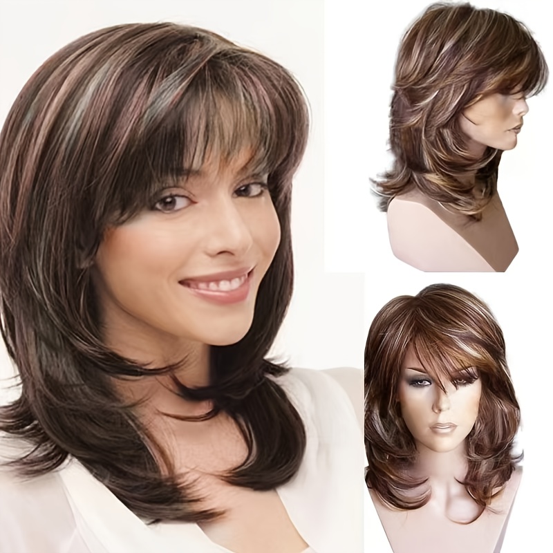 TEMU 14-inch Women's -looking Long Curly Wig - European/emerican Volume-boosting Small Curly Hair With Net, Gradient Color (/warm Tones), Comfortable