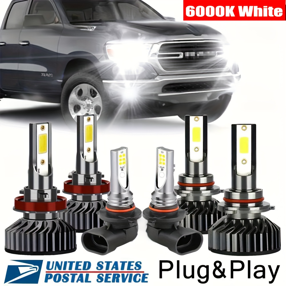 

For 1500 2500 3500 2009-2018 Led Headlight+fog Light Bulbs Combo Kit 9005 H11 9006 6000k White 30000lm , Without Battery