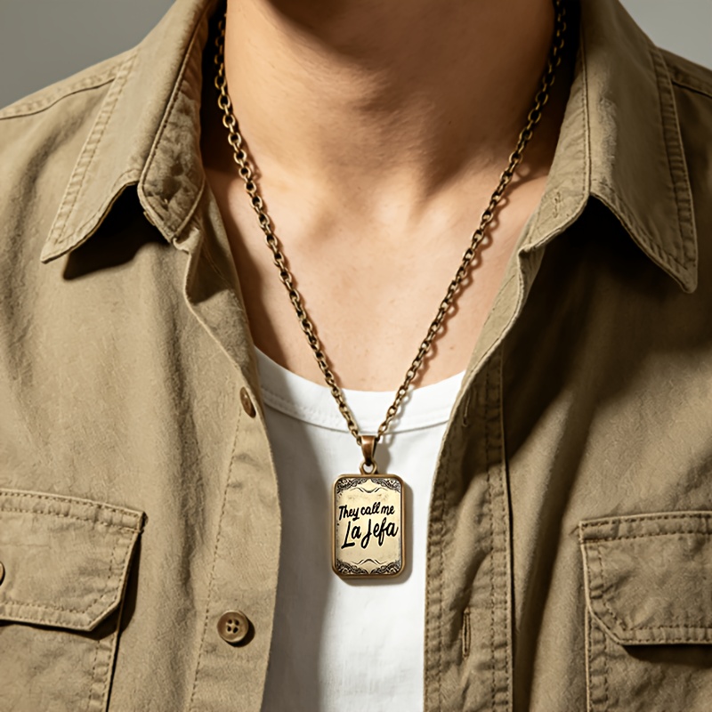 Women's Double-Sided Square Glass Tag Necklace, Creative Design