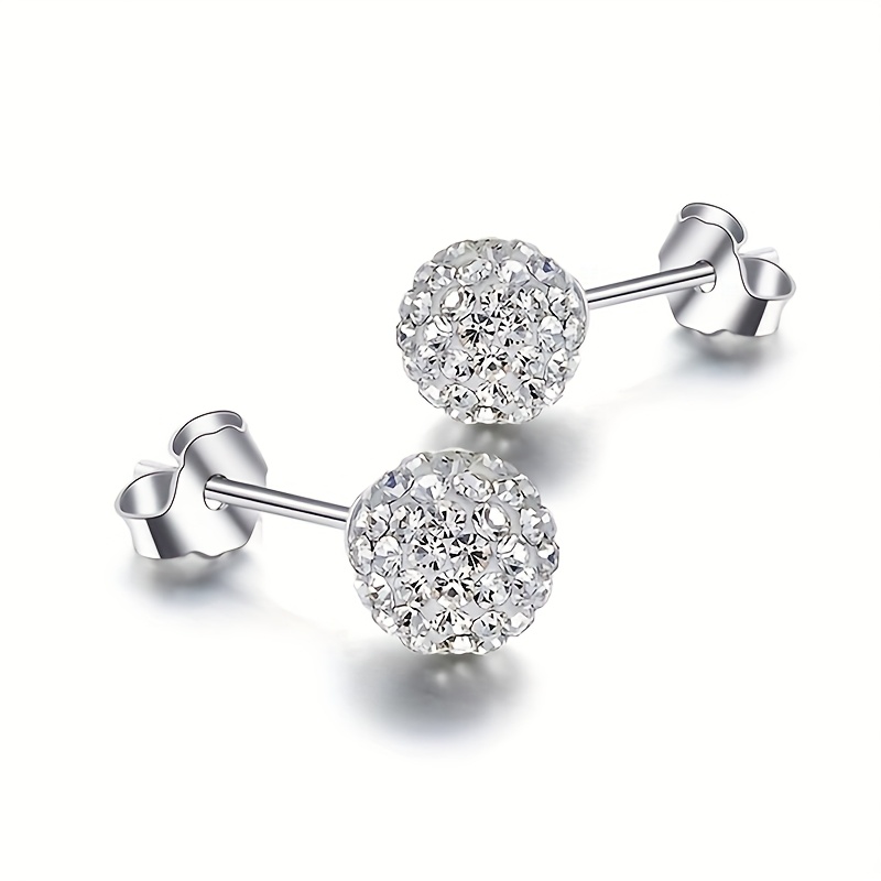 2pcs/pair Luxury Crystal Ball Stud Earrings Set For Women, 8mm/0.32inch Size Sparkle Disco Ball Earring Studs
