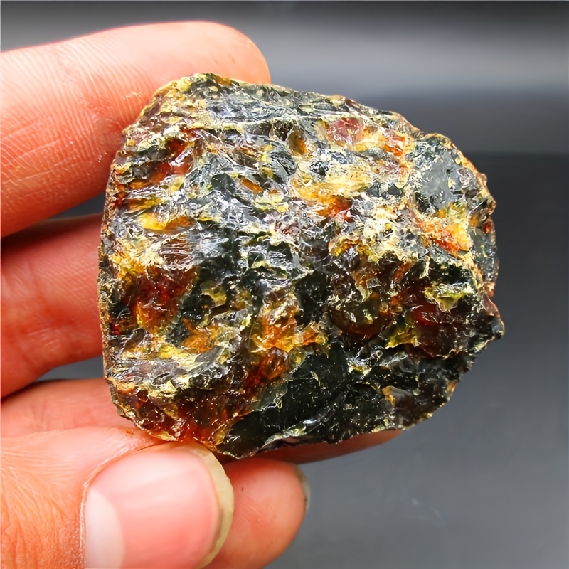 

1pc Natural Stone Amber Specimen, Authentic Burmese Blood Amber Mineral, Aurora Borealis Raw Stone, Wizard Decors, Rainbow Sheen Display Piece