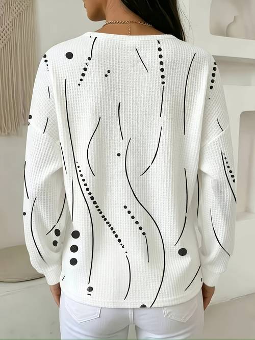 haut à manches longues pour femme de style européen et américain, t-shirt élégant et imprimé à manches longues pour tenue décontractée et de