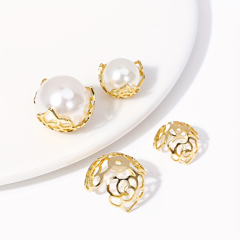 TEMU 10pcs 12/16mm 18k Gold Plated Brass Bead Metal Large Beads Caps For Jewelry Making Beading Additions Wholesale