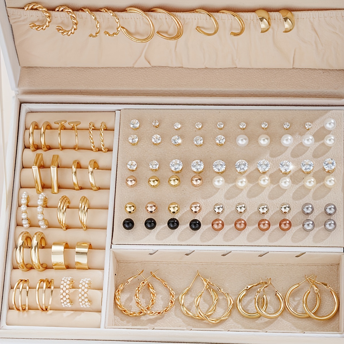 

108 Pieces Simple Basic Geometric Rhinestone Faux Pearl Twisted Hoop Earrings Earrings Set For Women Daily Light Luxury Match Attend A Party Vacation Dating Gift Giving (no Box)