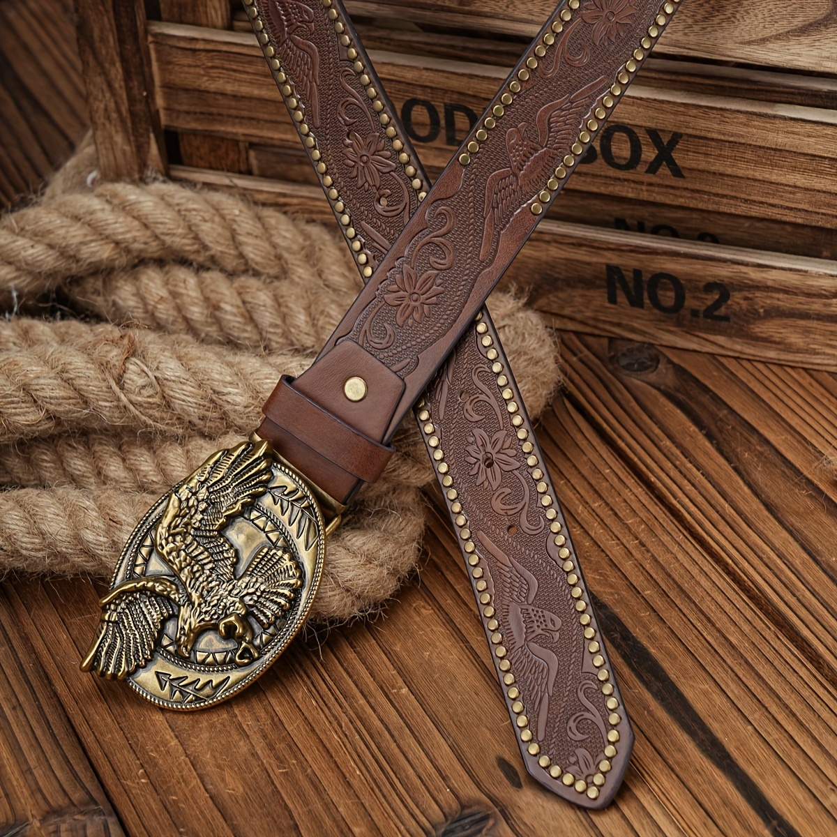 Image of -western-cowboy-pu -belts - Vintage Belt Floral Engraved Belt For Jeans