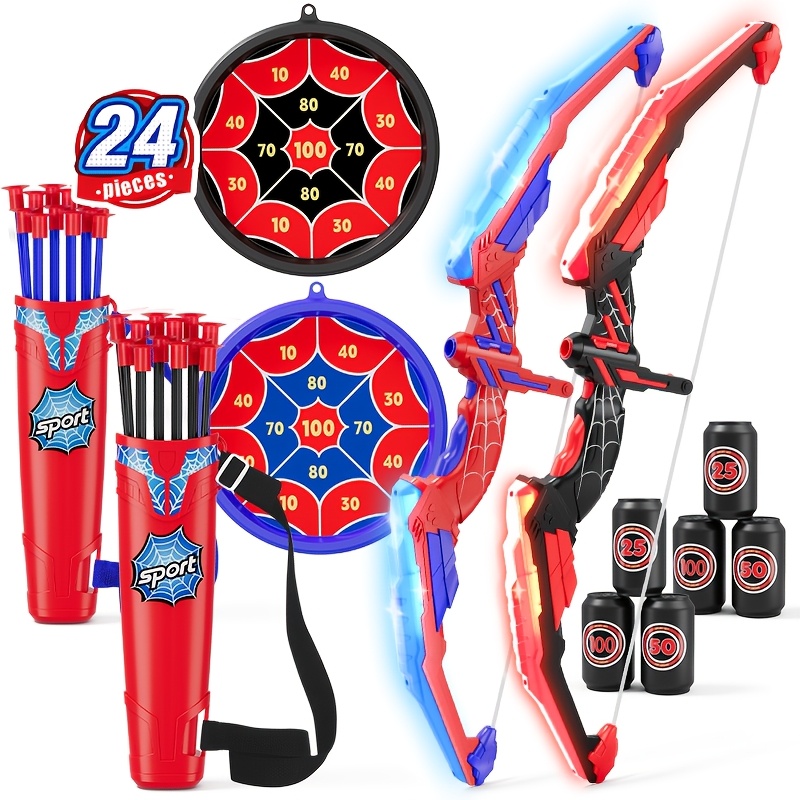 Image of 2 Pack Bow And Arrow For Teenager, Led Light Up With 24 Suction Cup Arrows, 1 Standing Milestone, 6 Score Goals And 2 , Indoor Outdoor Sport Gifts For Boys Girls Christmas Halloween Thanksgiving Gifts