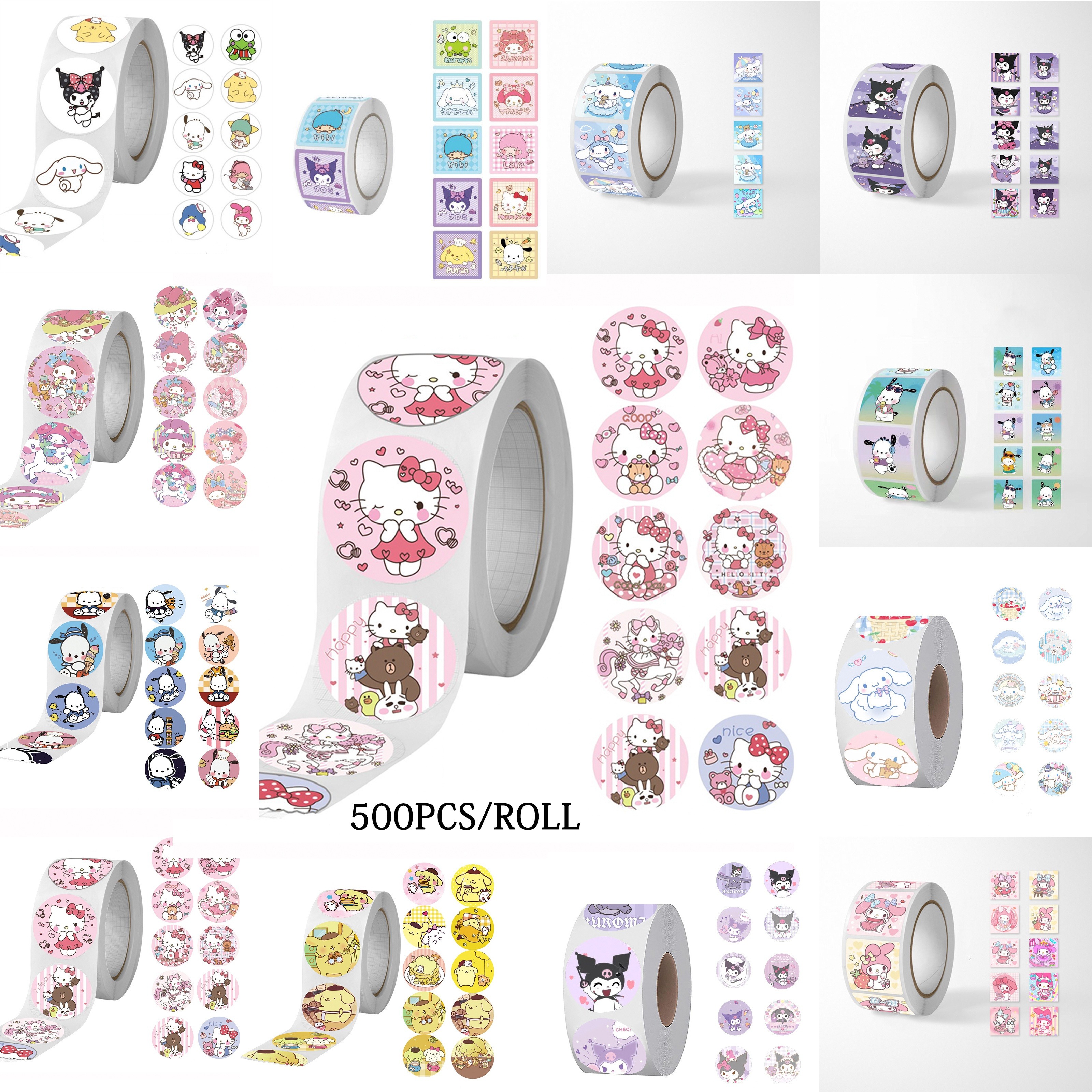 

500pcs/roll Hellokitty Stickers Melody Stickers, Cute Cartoon Stickers For Laptop Cup Refrigerator Book Luggage Table Helmet Skateboard Camera Guitar, Diy Creative Stickers