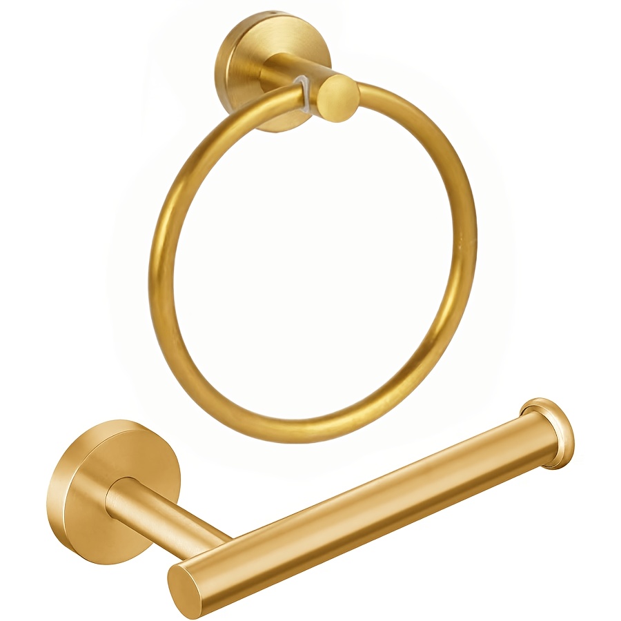 TEMU Brushed Golden Bathroom Hardware Set, Towel Ring & Toilet Paper Holder, Stainless Steel Sus304, Hand Towel Hanger & Toilet Roll Holder, Sturdy