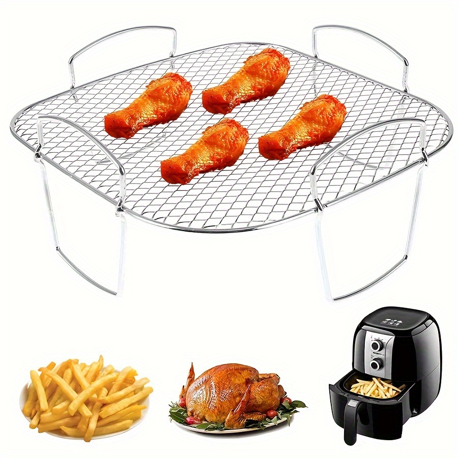 

1pc, Stainless Steel Air Fryer Rack, Barbecue Air Fryer Accessory, Cooking Rack For Oven Microwave Baking, Kitchen Accessory