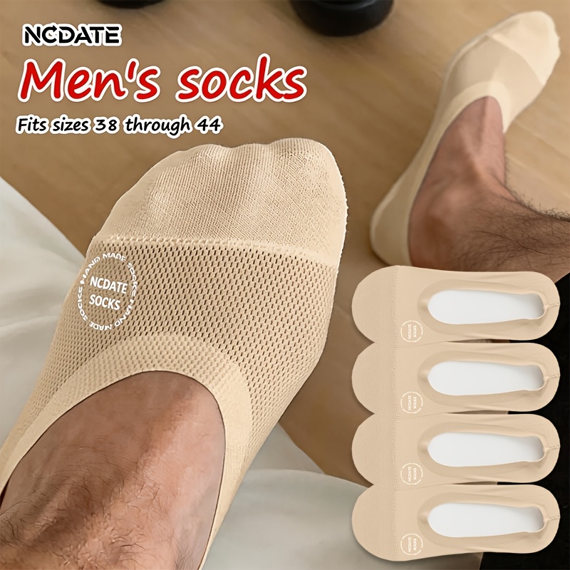 4 Pairs of Summer Thin Men'S Invisible Socks with The Letter 'NCDATE', Comfortable, Skin-Friendly, Soft, Elastic, Breathable, And Moisture-Wicking. Featuring a Hollow Mesh Design, They Are Lightweight, Non-Slip, Sweat-Resistant