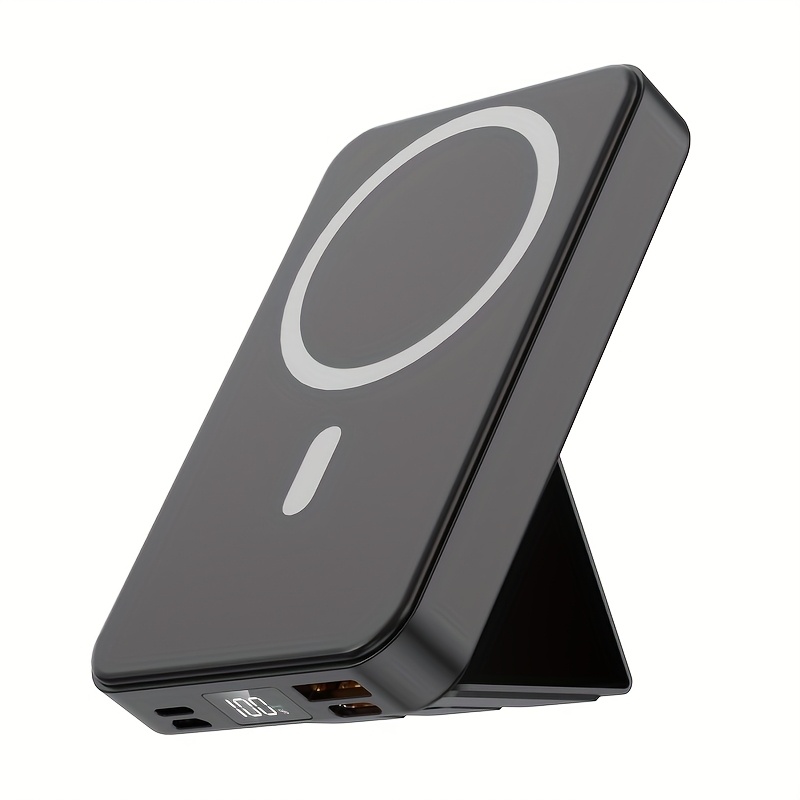 TEMU Wireless Portable Charger, Foldable Stand 10000mah Magnetic Power Bank With Type-c Cable Led Display, 22.5w Pd Fast Charging Lighting Mag-safe