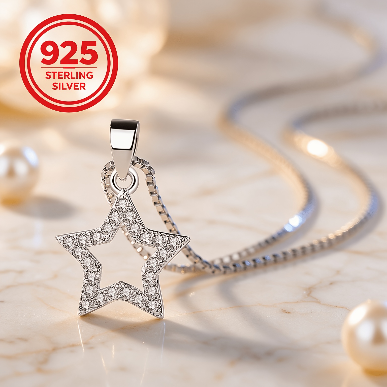 Women's Five-Pointed Star Pendant Chain Necklace, 925 Silver