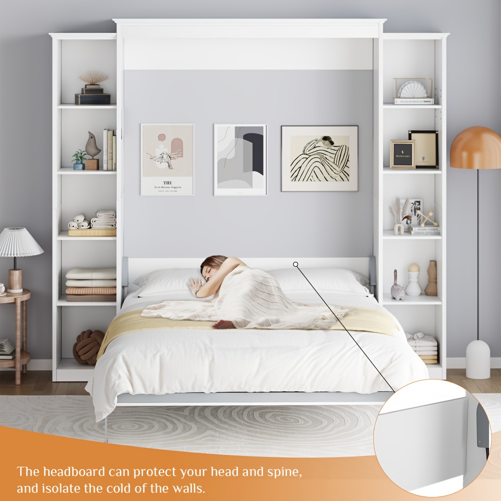Queen Murphy Bed Cabinet with 5-Tier Adjustable Shelves - Space-Saving Wall Bed, Heavy-Duty Foldable Platform Bed Frame, Modern Murphy Bed for Small Apartments, Guest Rooms, Home Offices - Easy Assembly, No Box Spring Needed, Apartment Living, Minimalist Furniture, Highquality Build, Apartment Dwellers