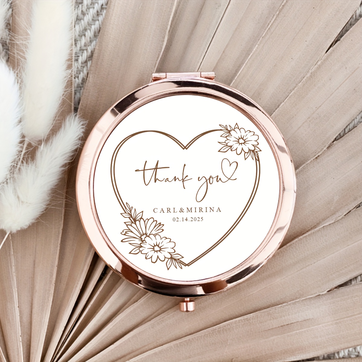 TEMU 1pz Specchietto da Trucco Personalizzato con Design Minimalista a Linee, Regalo di Ringraziamento per Matrimonio con Scatola Regalo Elegante,