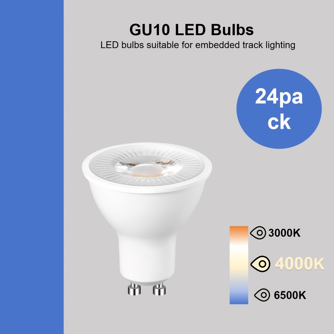 24-Pack GU10 LED Spot Bulbs, 3 Color Temperatures