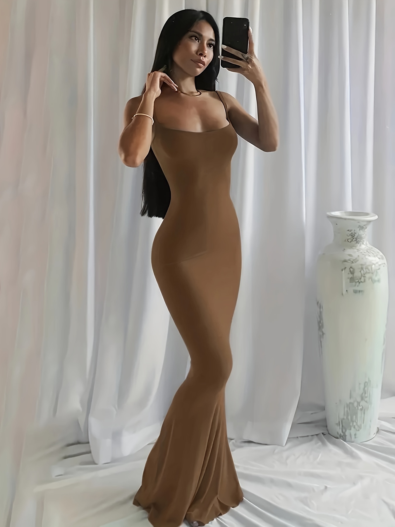 elegant solid slip lounge dresses scoop neck bodycon maxi mermaid dress womens loungewear dresses