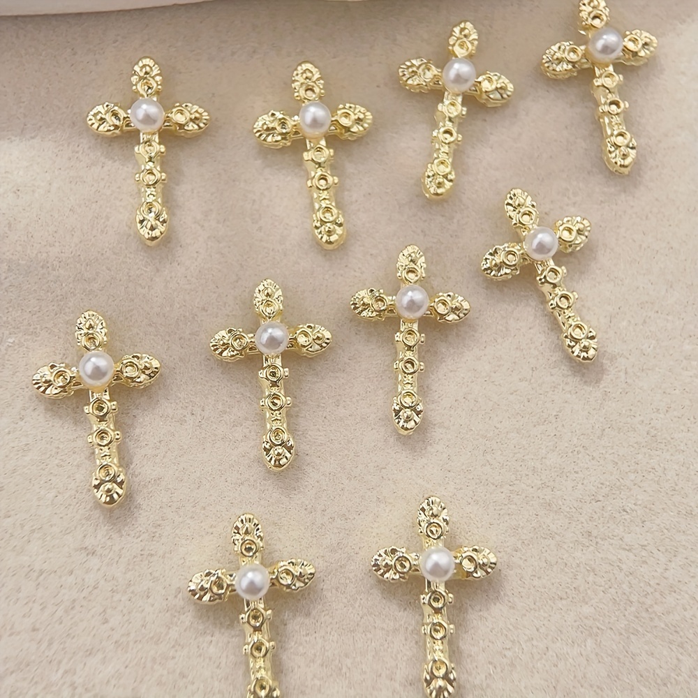 Set Of 10 Cross-shaped Nail Drills With Rhinestones And Alloy For Nail Art Decorations, Charms, And Gems