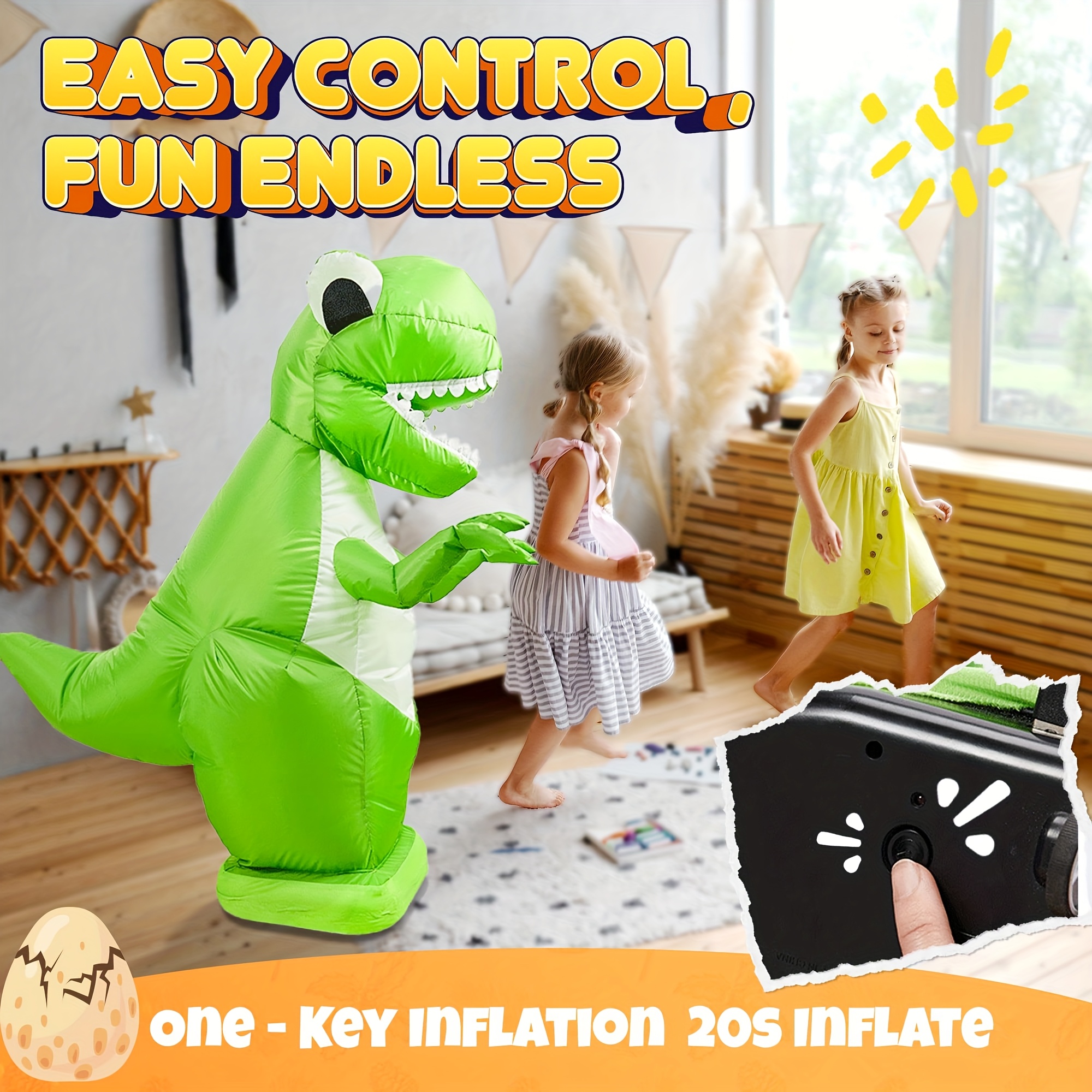 Remote Control Inflatable Dinosaur - 2.4Ghz Remote Control with Realistic Walking & Spins, for Kids Ages 6+